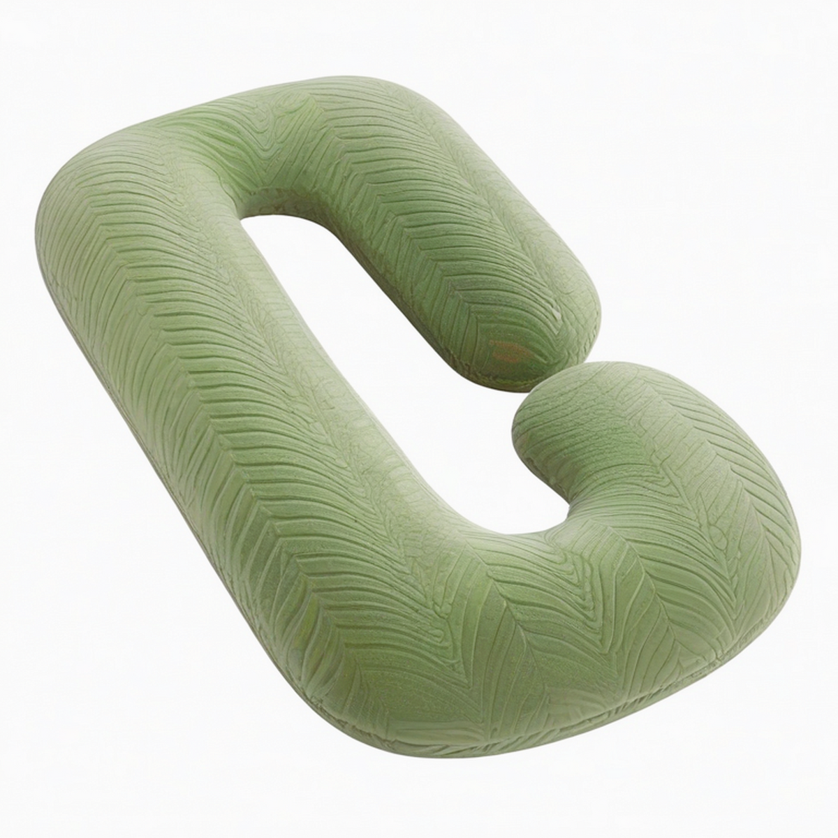 Almohada corporal en forma de U 140 cm de tejido aterciopelado verde salvia para descanso y apoyo