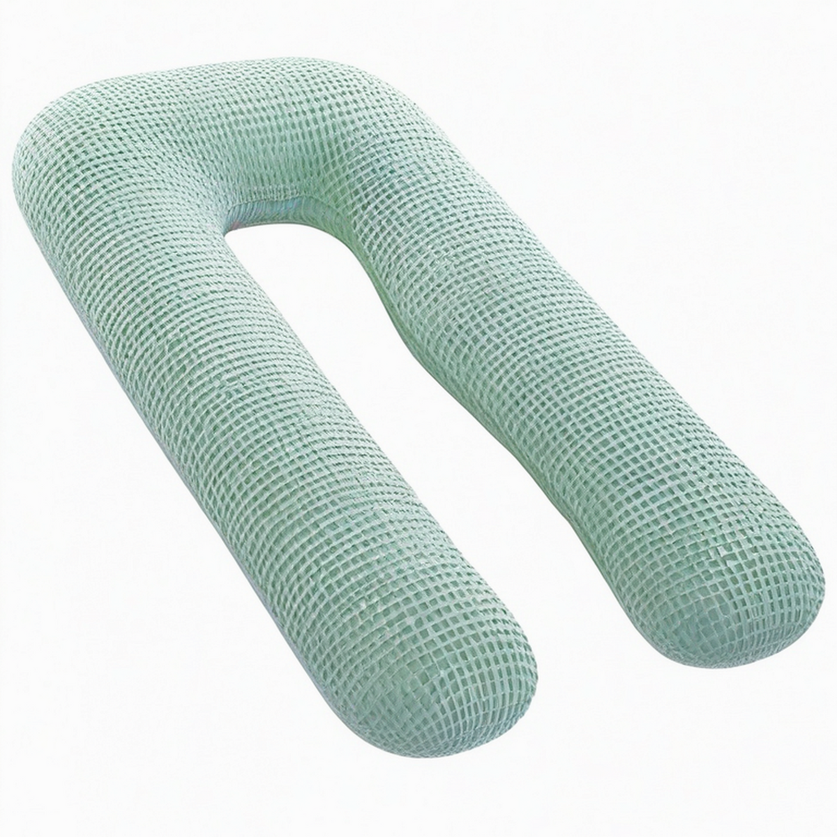Cojín de embarazo en U 140 cm de tejido verde menta con apoyo corporal
