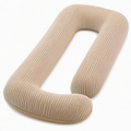 Almohada de embarazo en U 140 cm de pana beige para descanso y apoyo corporal