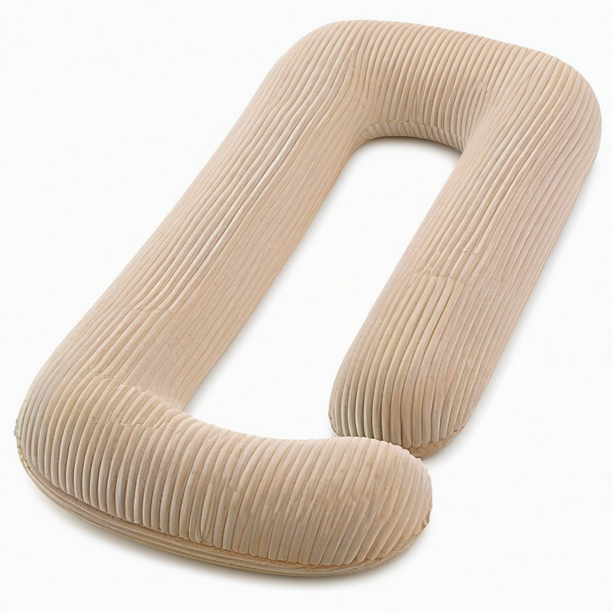 Almohada de embarazo en U 140 cm de pana beige para descanso y apoyo corporal