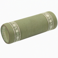 Cojín cilíndrico 15 x 45 cm de tejido gofrado verde con bordado floral decorativo