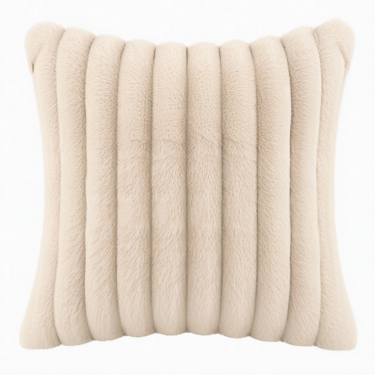 Cojín decorativo cuadrado 45 cm de poliéster beige con pelo sintético