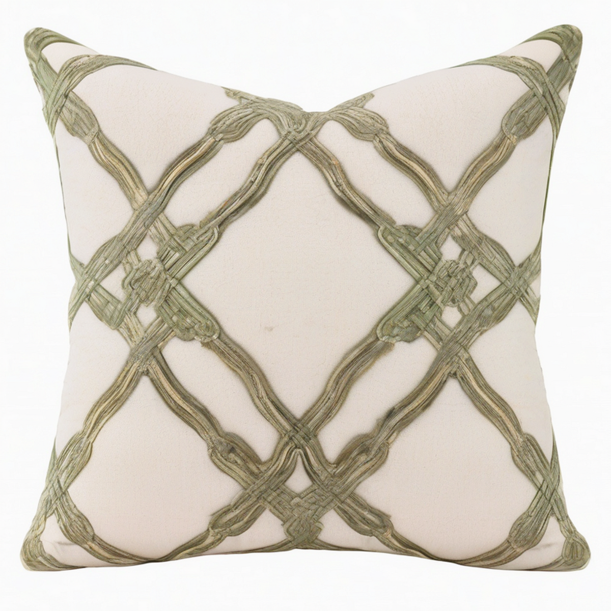 Cojín decorativo cuadrado 45 cm de tela beige y verde con relieve geométrico