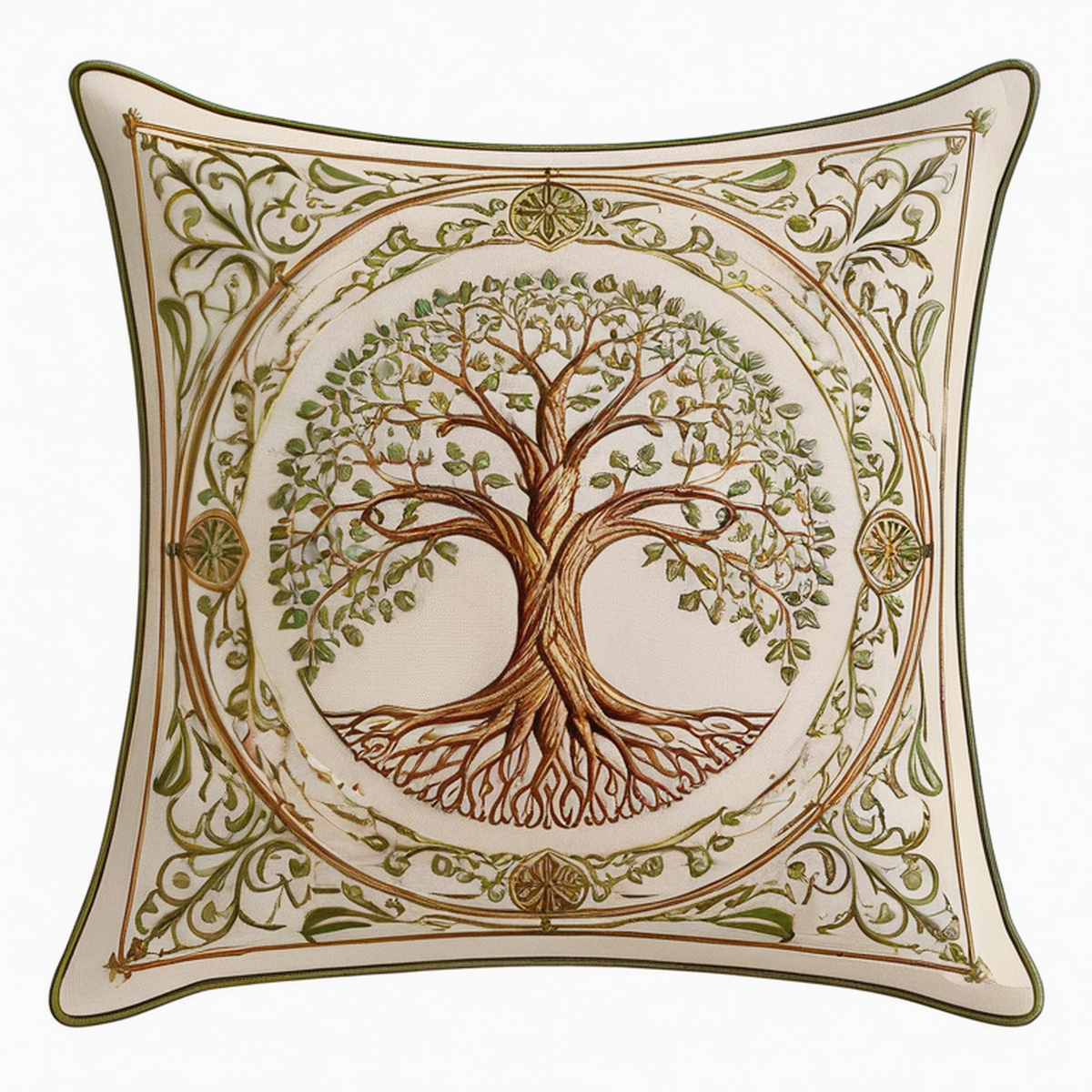 Cojín cuadrado 45 x 45 cm de tejido beige con estampado de árbol decorativo