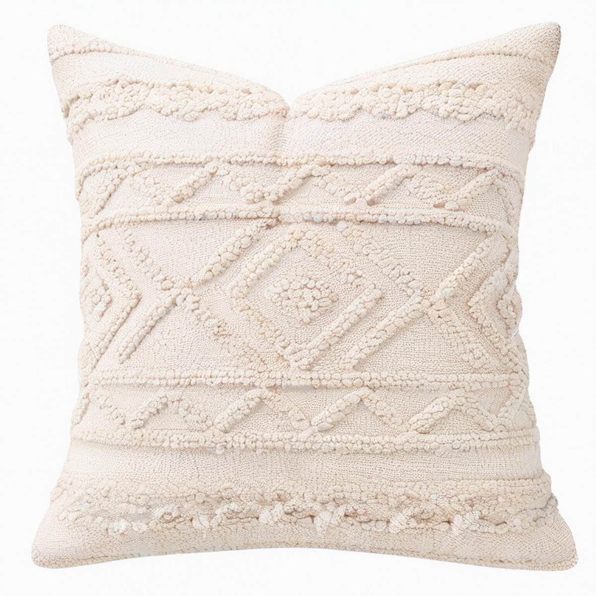 Cojín decorativo cuadrado 45 cm beige de algodón con relieve geométrico estilo bohemio