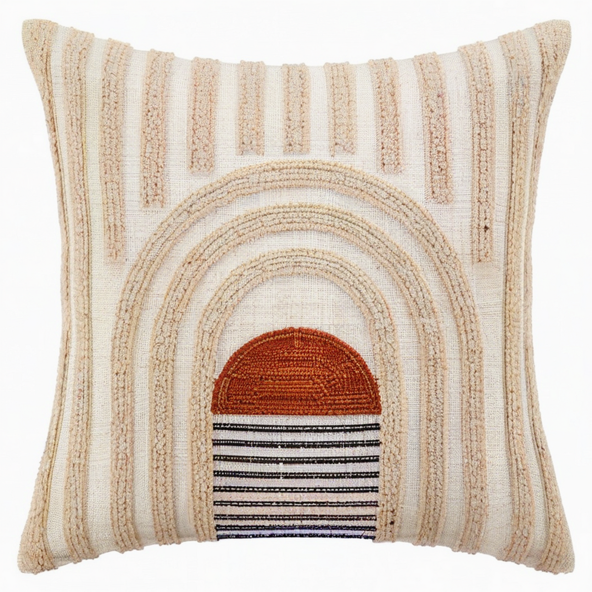 Cojín decorativo cuadrado 45 x 45 cm textil beige terracota con relieve
