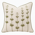 Cojín decorativo cuadrado 45 cm de tejido beige con bordado vegetal verde - estilo natural