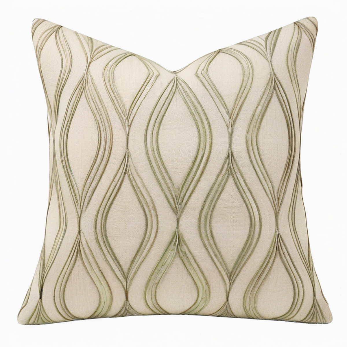 Cojín cuadrado 45 cm beige y verde con tejido texturizado decorativo