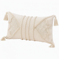 Cojín lumbar 50 x 30 cm de algodón beige con borlas estilo bohemio