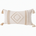 Cojín rectangular 50 x 30 cm beige de tejido texturizado con borlas estilo bohemio