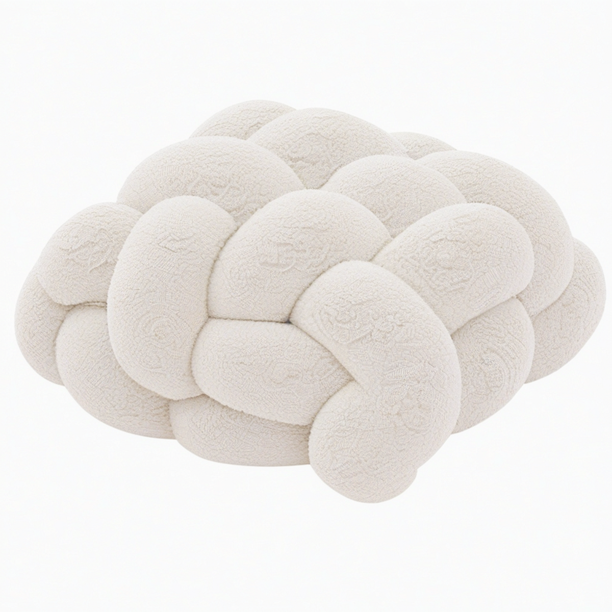 Cojín decorativo anudado 30 cm de tejido tipo borreguito beige - suave para sofá y dormitorio