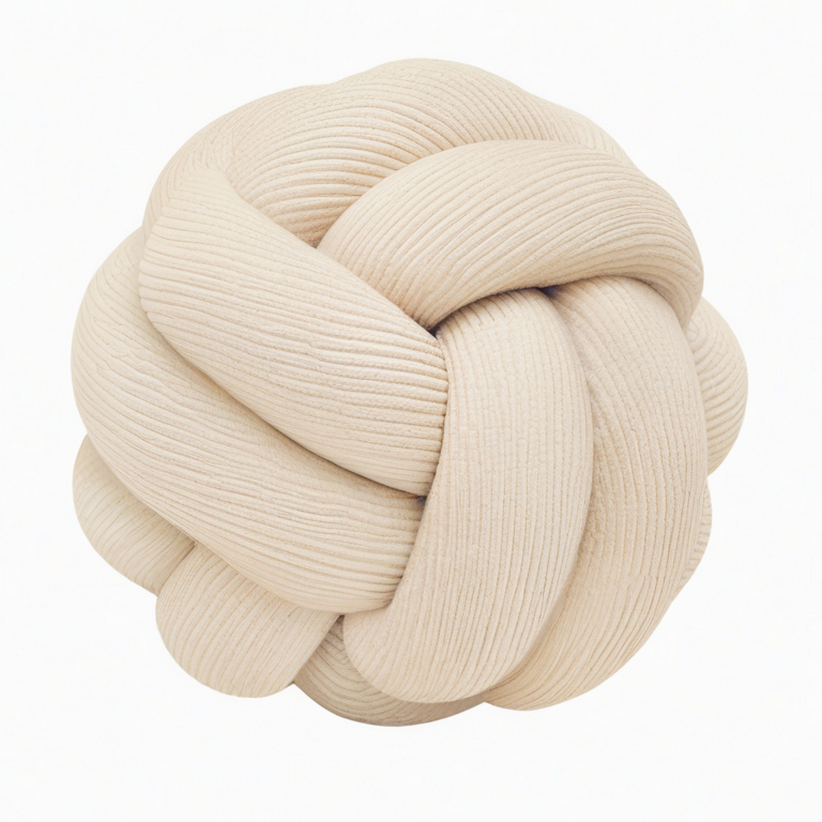 Cojín decorativo redondo 35 cm de pana beige con diseño de nudo