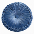 Cojín decorativo redondo 45 cm de terciopelo azul con diseño fruncido