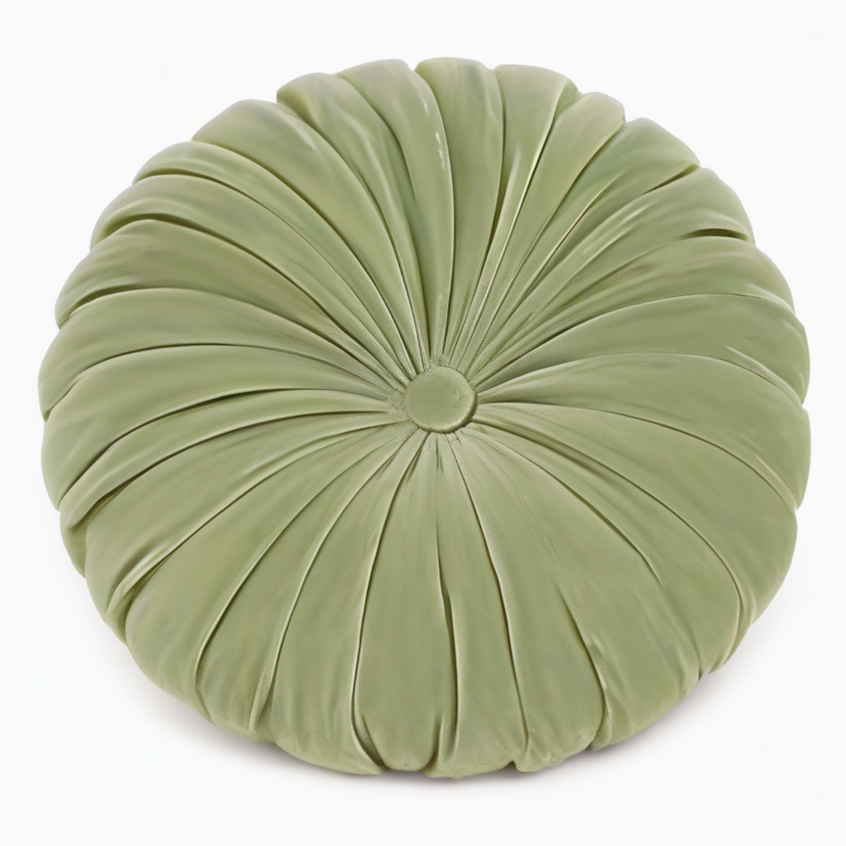Cojín redondo 40 cm de terciopelo verde con pliegues decorativos