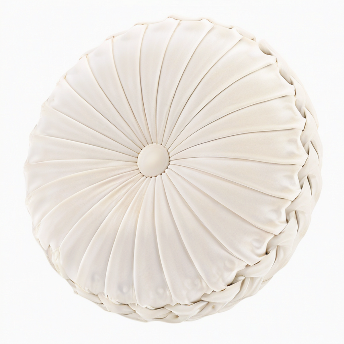 Cojín decorativo redondo 45 cm de tela beige con pliegues estilo clásico