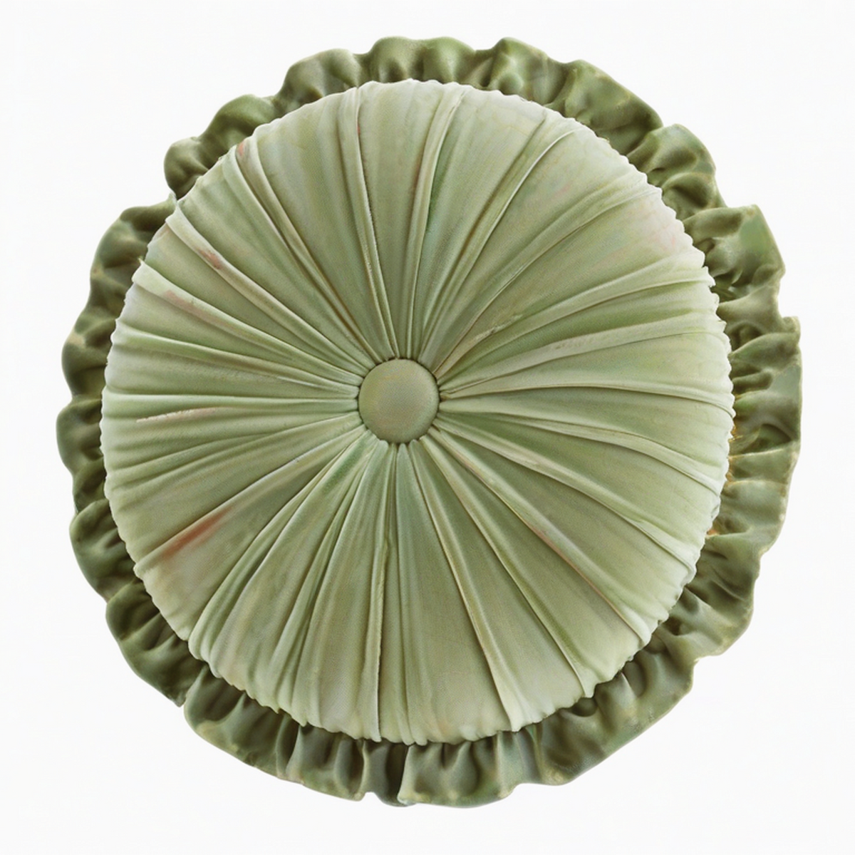 Cojín decorativo redondo 40 cm de terciopelo verde con volantes